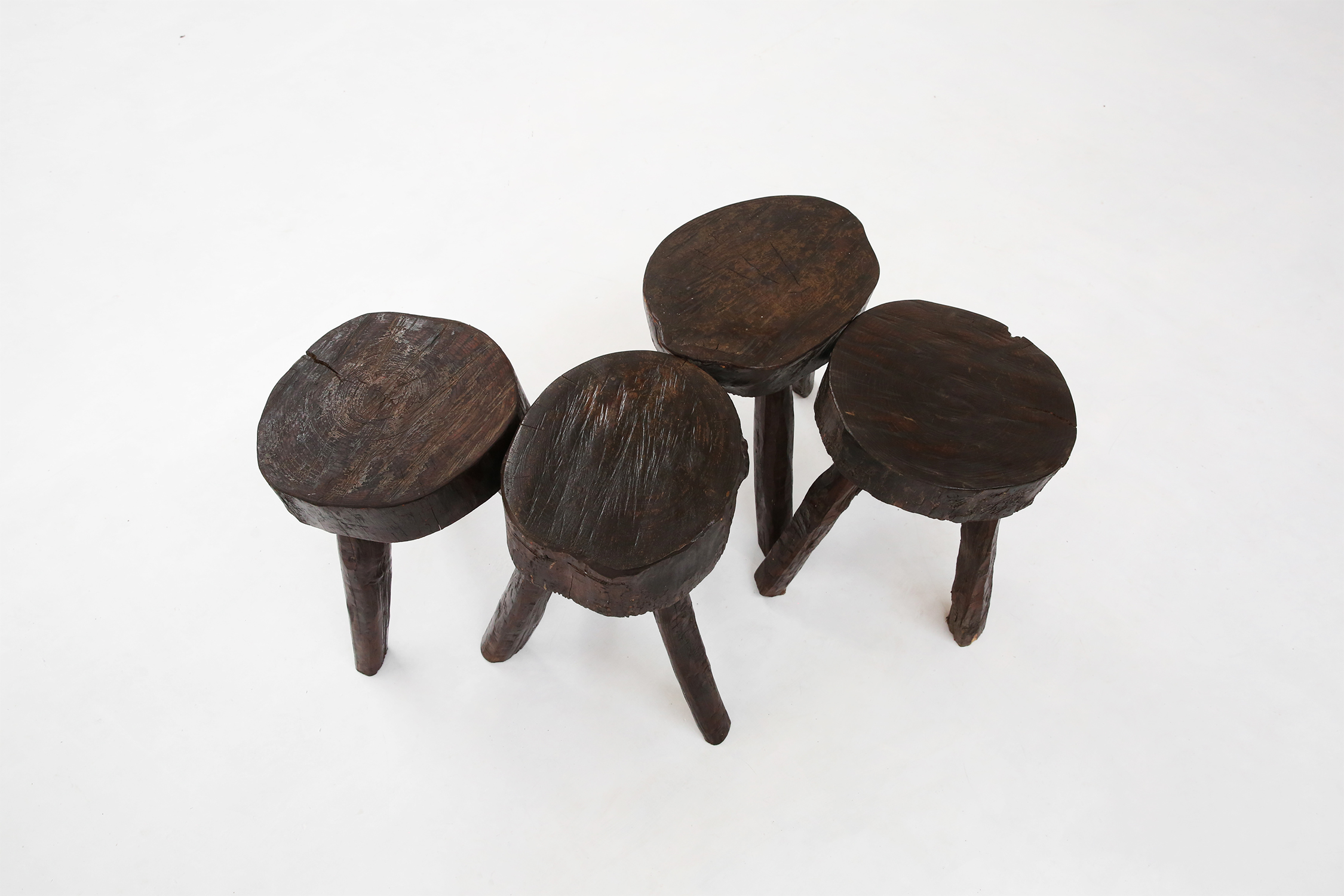 Set of four 19th century rustic handmade stools